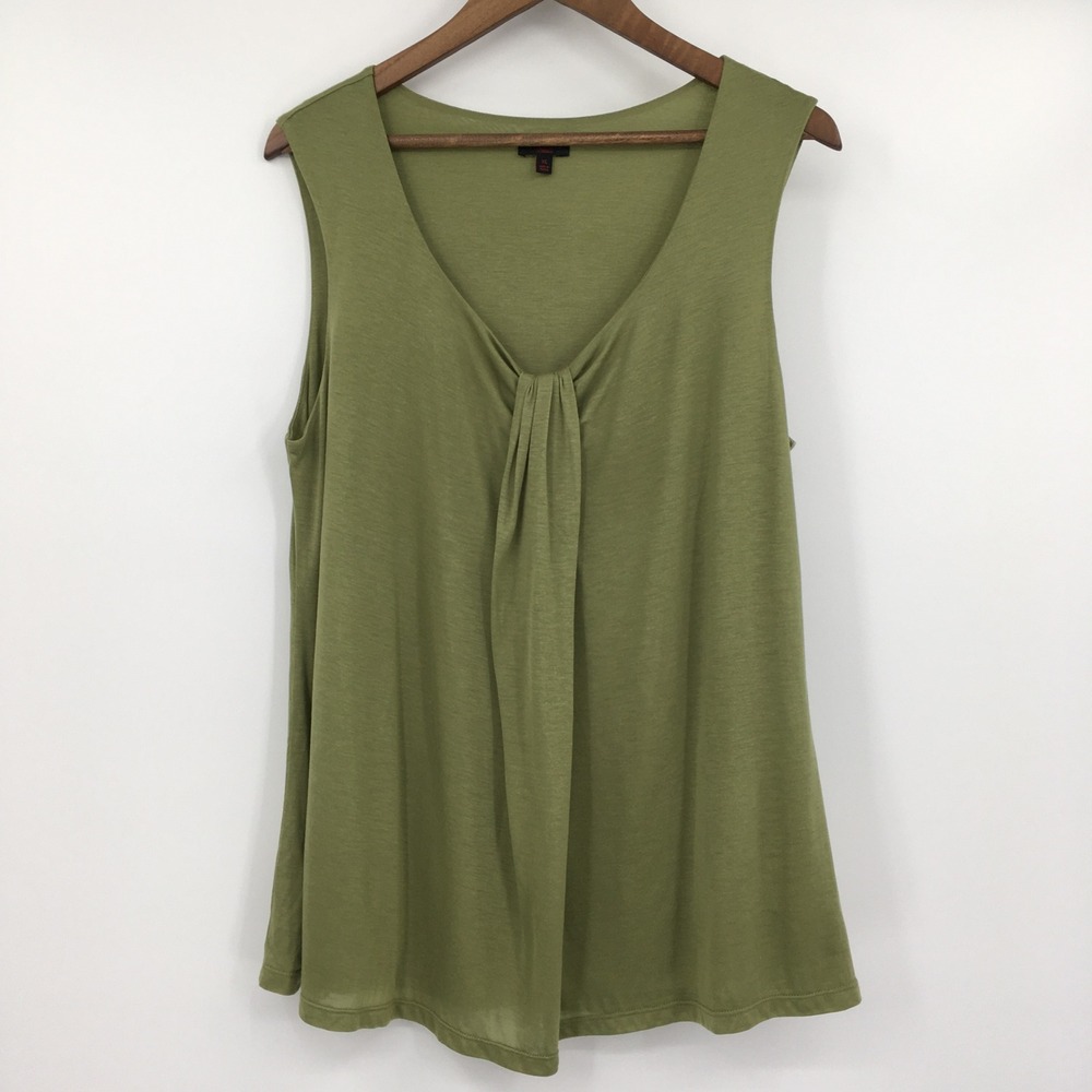 Talbots Silk‎ Lyocell Tank Top Womens XL Olive Green Classic Pleated Work Layer